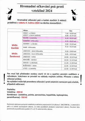 Očkování psů proti vzteklině 2024, Kolné,Taneček