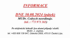 MUDr.Cedrych-dovolená 30.08.2024