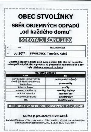 ODPADY-sběr objemných odpadů 03.10.2020