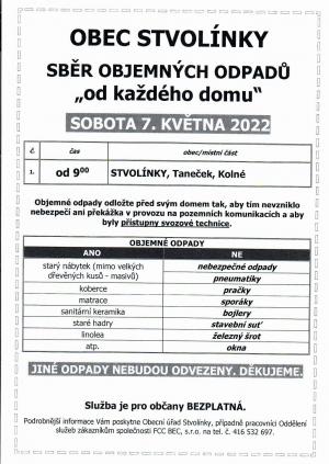 ODPADY-sběr objemných odpadů 07.05.2022