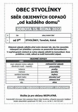 ODPADY-sběr objemných odpadů 15.10.2022