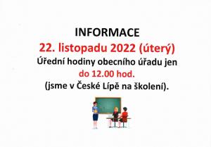 Omezení úředních hodin 22.11.2022