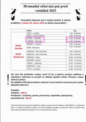Očkování psů proti vzteklině 2023, Kolná,Taneček