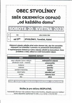 ODPADY-sběr objemných odpadů 20.05.2023